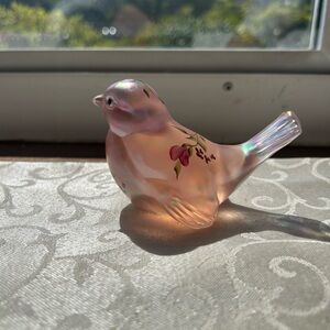 Fenton hand painted Pink Iridescent Glass Bird